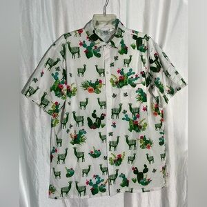 H&M White Shirt with Green and Pink Llama Print